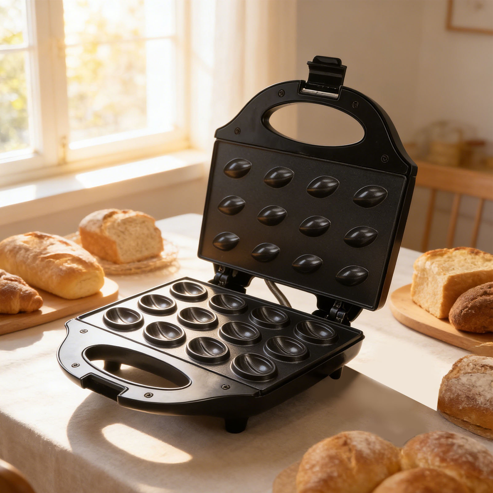 Walnut  Maker 750W 12 Capacity - Mini Waffle Maker Machine recension och pris