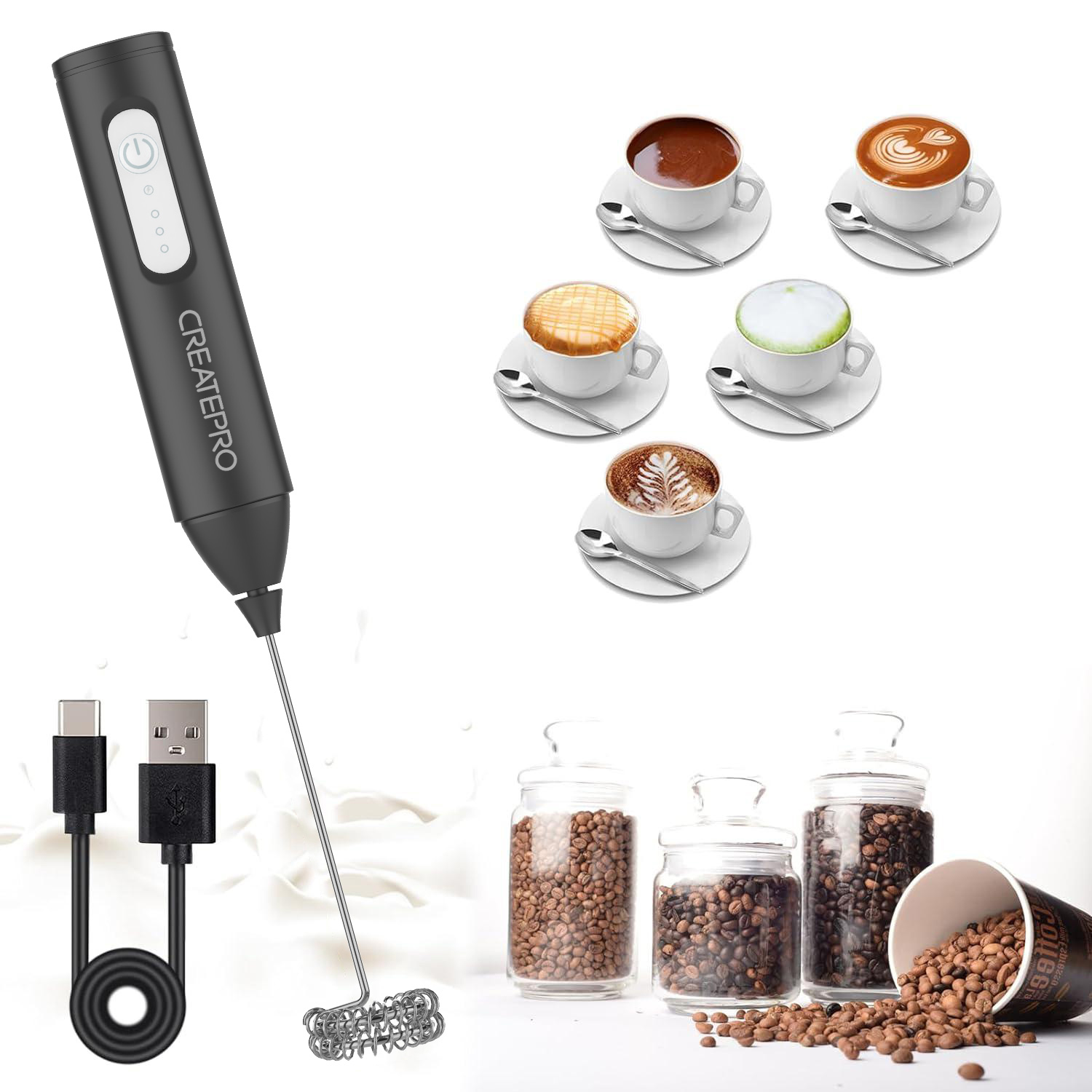 Rechargeable Milk Frother Auto - Electric Milk Frother Handheld recension och pris